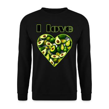 I love Avocado Herz - Unisex Pullover - Schwarz - Vorne - Alina (178cm) & Michal (187cm)