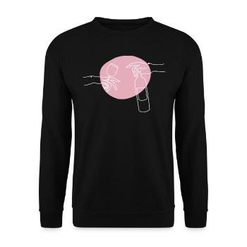 Weinflasche und Weinglasgrafik - Unisex Pullover - Schwarz - Vorne - Alina (178cm) & Michal (187cm)