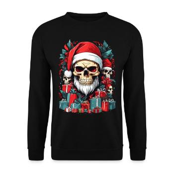 Schädel-Santa's Weihnachtsfreude - Unisex Pullover - Schwarz - Vorne - Alina (178cm) & Michal (187cm)