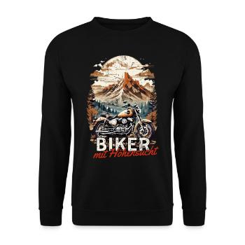 Biker mit Höhensucht Motorrad Berge - Unisex Pullover - Schwarz - Vorne - Alina (178cm) & Michal (187cm)