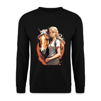 Anime Girl Ästhetische Pferde Reiter Streetwear - Unisex Pullover - Schwarz - Vorne - Alina (178cm) & Michal (187cm)