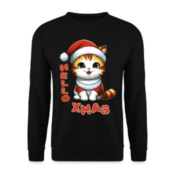 Hello Xmas - Mignon chat de Noël dans un costume de Père Noël - Sweat-shirt Unisexe - noir - Devant - Alina (178cm) & Michal (187cm)