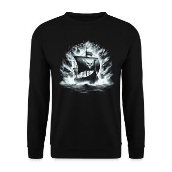 Wikinger Geisterschiff - Nordische Mythologie - Unisex Pullover - Schwarz - Vorne - Alina (178cm) & Michal (187cm)