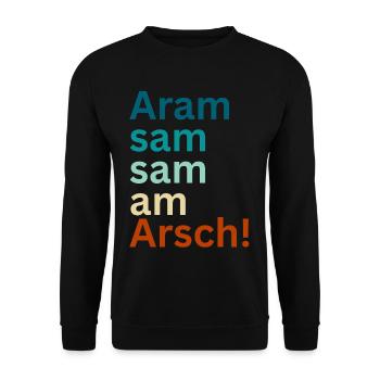 Aramsamsam am Arsch - Unisex Pullover - Schwarz - Vorne - Alina (178cm) & Michal (187cm)