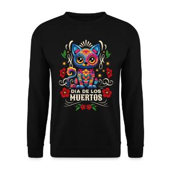 Dia De Los Muertos Meowtos Cat Colorful Flowers - Unisex Sweatshirt - black - Front - Alina (178cm) & Michal (187cm)