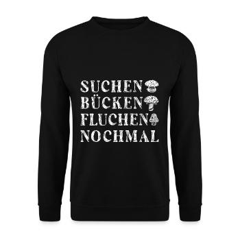 Suchen Bücken Fluchen Pilze Sammeln Pilzsammler - Unisex Pullover - Schwarz - Vorne - Alina (178cm) & Michal (187cm)