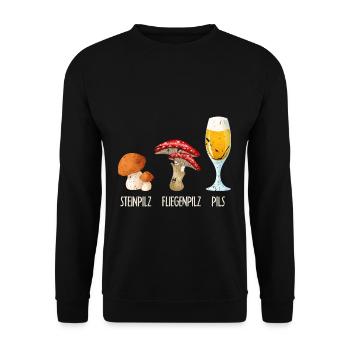 Pilze Sammeln Bier Spruch Pilzsammler - Unisex Pullover - Schwarz - Vorne - Alina (178cm) & Michal (187cm)