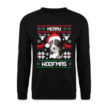 Joyeux Woofmas Border Collie laid chandail de Noël - Sweat-shirt Unisexe - noir - Devant - Alina (178cm) & Michal (187cm)