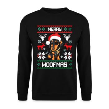Joyeux Woofmas teckel laid chandail de Noël - Sweat-shirt Unisexe - noir - Devant - Alina (178cm) & Michal (187cm)