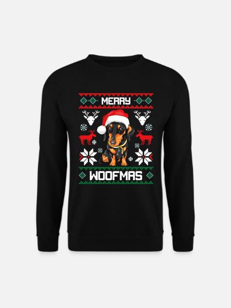 Merry Woofmas Dachshund Ugly Sweater Christmas - Unisex Pullover - Schwarz