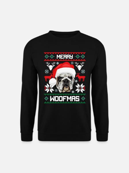 Pull moche de chien de bouledogue anglais Merry Woofma - Sweat-shirt Unisexe - noir