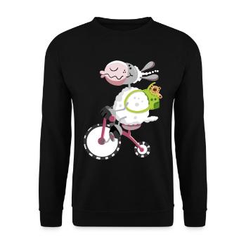 Schaf fährt Fahrrad - Unisex Pullover - Schwarz - Vorne - Alina (178cm) & Michal (187cm)