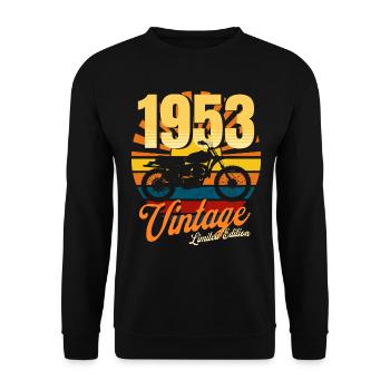 Motorrad Jahrgang 1953 Jubiläum 70 Jahre Biker - Unisex Pullover - Schwarz - Vorne - Alina (178cm) & Michal (187cm)