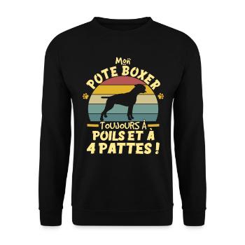 Style Vintage Chien De Compagnie Boxer Humour - Sweat-shirt Unisexe - noir - Devant - Alina (178cm) & Michal (187cm)