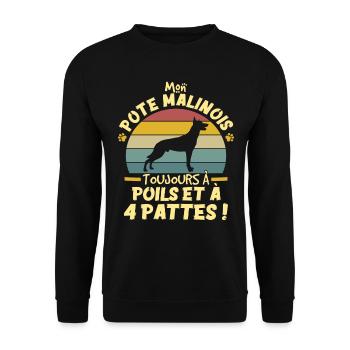 Style Vintage Chien De Compagnie Malinois Humour - Sweat-shirt Unisexe - noir - Devant - Alina (178cm) & Michal (187cm)