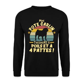Style Vintage Chien De Compagnie Carlin Humour - Sweat-shirt Unisexe - noir - Devant - Alina (178cm) & Michal (187cm)