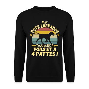 Style Vintage Chien De Compagnie Labrador Humour - Sweat-shirt Unisexe - noir - Devant - Alina (178cm) & Michal (187cm)