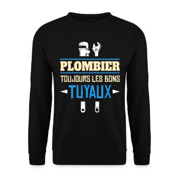 Toujours Les Bons Tuyaux - Humour Plombier - Sweat-shirt Unisexe - noir - Devant - Alina (178cm) & Michal (187cm)