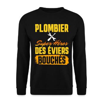 Plombier Super Héros Phrase Humoristique Plombier - Sweat-shirt Unisexe - noir - Devant - Alina (178cm) & Michal (187cm)