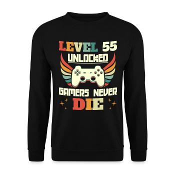 Level 55 Unlocked Birthday Gamer 55 Years - Unisex Sweatshirt - black - Front - Alina (178cm) & Michal (187cm)