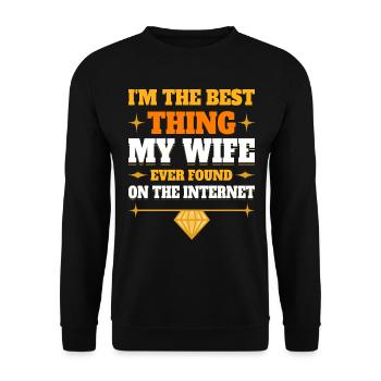 Gefunden von meiner Frau Humor Witz Paar Online - Unisex Pullover - Schwarz - Vorne - Alina (178cm) & Michal (187cm)