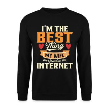 Gefunden von meiner Frau Humor Witz Paar online - Unisex Pullover - Schwarz - Vorne - Alina (178cm) & Michal (187cm)