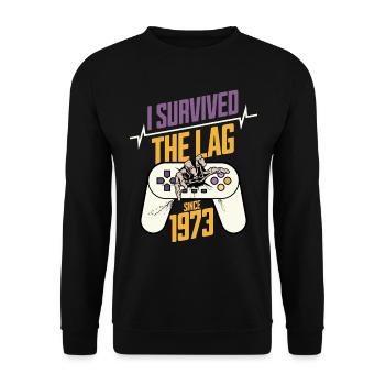 Geek geboren 1973 Geburtstag Gamer 50 Jahre - Unisex Pullover - Schwarz - Vorne - Alina (178cm) & Michal (187cm)
