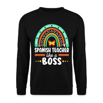 Humor Spanischlehrer als Cheflehrer - Unisex Pullover - Schwarz - Vorne - Alina (178cm) & Michal (187cm)