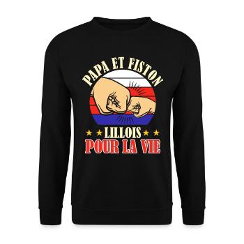 Papa Fiston Lillois Père Fils Supporter Lille - Sweat-shirt Unisexe - noir - Devant - Alina (178cm) & Michal (187cm)