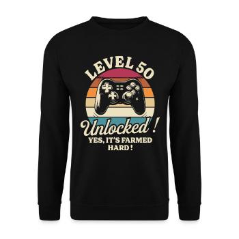 Spielerlevel 50 Jubiläum Gamer 50 Jahre - Unisex Pullover - Schwarz - Vorne - Alina (178cm) & Michal (187cm)