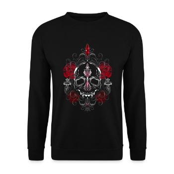 Skull with Red Roses Gothic Aesthetics - Unisex Sweatshirt - black - Front - Alina (178cm) & Michal (187cm)