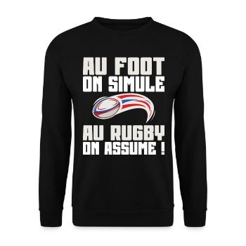 Au Rugby On Assume Humour Supporter De Rugby - Sweat-shirt Unisexe - noir - Devant - Alina (178cm) & Michal (187cm)