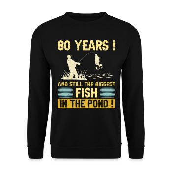 80 Years Fishing Enthusiast 80th Anniversary Fisherman - Unisex Sweatshirt - black - Front - Alina (178cm) & Michal (187cm)