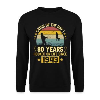 Anniversaire Pêcheur 1943 80 Ans Anniversaire - Sweat-shirt Unisexe - noir - Devant - Alina (178cm) & Michal (187cm)