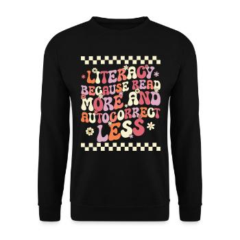 Groovy Words Literacy Reading Teacher - Unisex Sweatshirt - black - Front - Alina (178cm) & Michal (187cm)