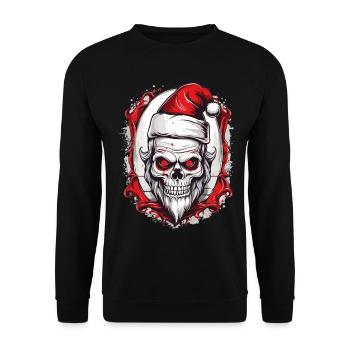 Totenkopf Weihnachtsmann - Unisex Pullover - Schwarz - Vorne - Alina (178cm) & Michal (187cm)