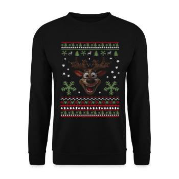 Happy reindeer with lights - Unisex Sweatshirt - black - Front - Alina (178cm) & Michal (187cm)