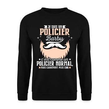 Barbe Humour Policier Barbu - Sweat-shirt Unisexe - noir - Devant - Alina (178cm) & Michal (187cm)