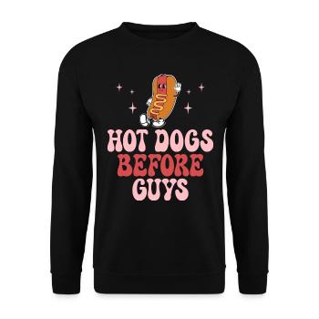 Hot Dogs vor Jungs Humor Hot Dog - Unisex Pullover - Schwarz - Vorne - Alina (178cm) & Michal (187cm)