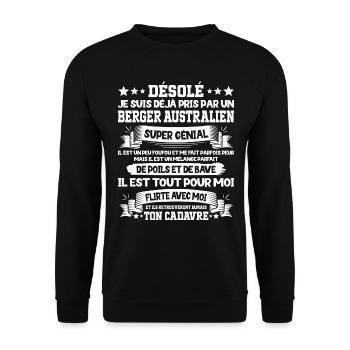 Pris Par Un Berger Australien Super Génial Chien - Sweat-shirt Unisexe - noir - Devant - Alina (178cm) & Michal (187cm)