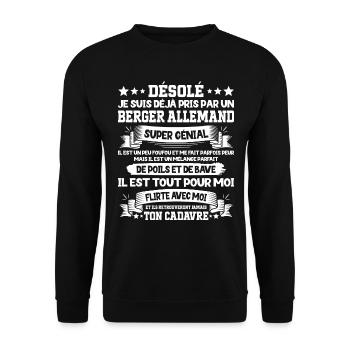 Pris Par Un Berger Allemand Super Génial Chien - Sweat-shirt Unisexe - noir - Devant - Alina (178cm) & Michal (187cm)