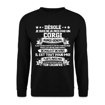 Déjà Pris Par Un Corgi Super Génial Chien - Sweat-shirt Unisexe - noir - Devant - Alina (178cm) & Michal (187cm)