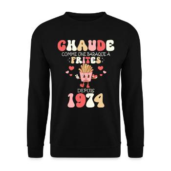 Baraque À Frites 1974 Femme Anniversaire 50 Ans - Sweat-shirt Unisexe - noir - Devant - Alina (178cm) & Michal (187cm)