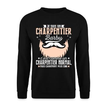 Barbe Humour Charpentier Barbu - Sweat-shirt Unisexe - noir - Devant - Alina (178cm) & Michal (187cm)