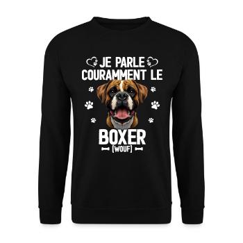 Parler Le Boxer Cadeau Humour Chien Boxer - Sweat-shirt Unisexe - noir - Devant - Alina (178cm) & Michal (187cm)