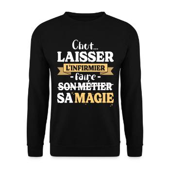 Krankenschwester macht ihren magischen Caregiver-Humor - Unisex Pullover - Schwarz - Vorne - Alina (178cm) & Michal (187cm)