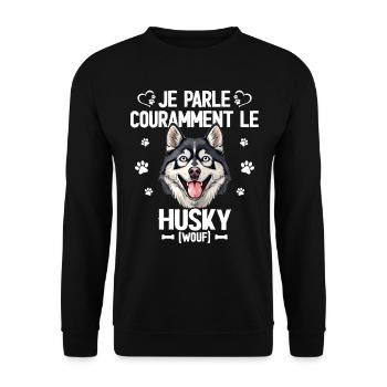 Parler Le Husky Humour Chien - Sweat-shirt Unisexe - noir - Devant - Alina (178cm) & Michal (187cm)
