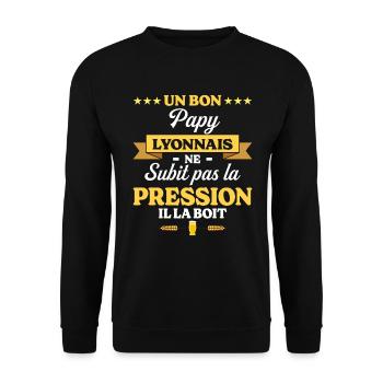 Papy Lyonnais Grand-Père Humour Papy - Sweat-shirt Unisexe - noir - Devant - Alina (178cm) & Michal (187cm)