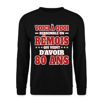 Supporter De Reims Anniversaire 80 Ans - Sweat-shirt Unisexe - noir - Devant - Alina (178cm) & Michal (187cm)