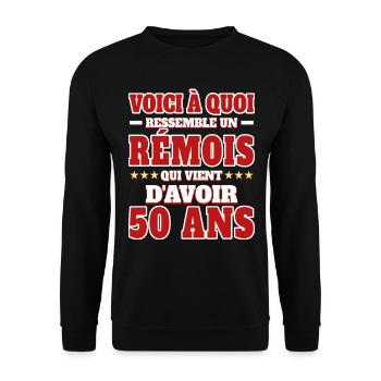 Supporter De Reims Anniversaire 50 Ans - Sweat-shirt Unisexe - noir - Devant - Alina (178cm) & Michal (187cm)
